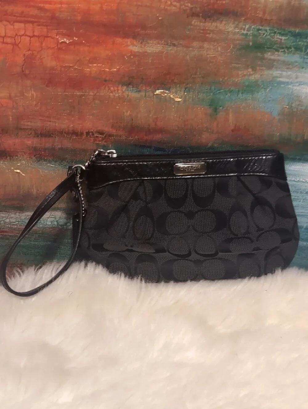 Coach Black Signature C Logo Wristlet